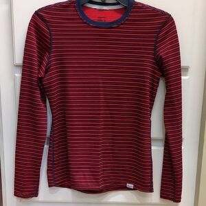 Patagonia Red/Blue Stripe Long Sleeve Baselayer Top, XS, Outdoor, Ski, Hiking